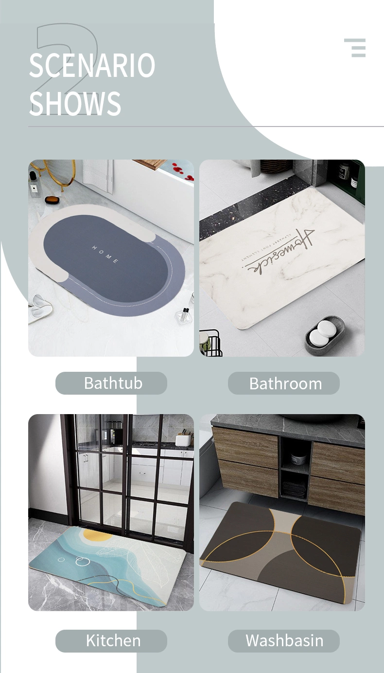 Luxury Fashion Custom Design Print Bath Floor Rug Non Slip Super Absorbent Rubber Diatomite Bathroom Mat