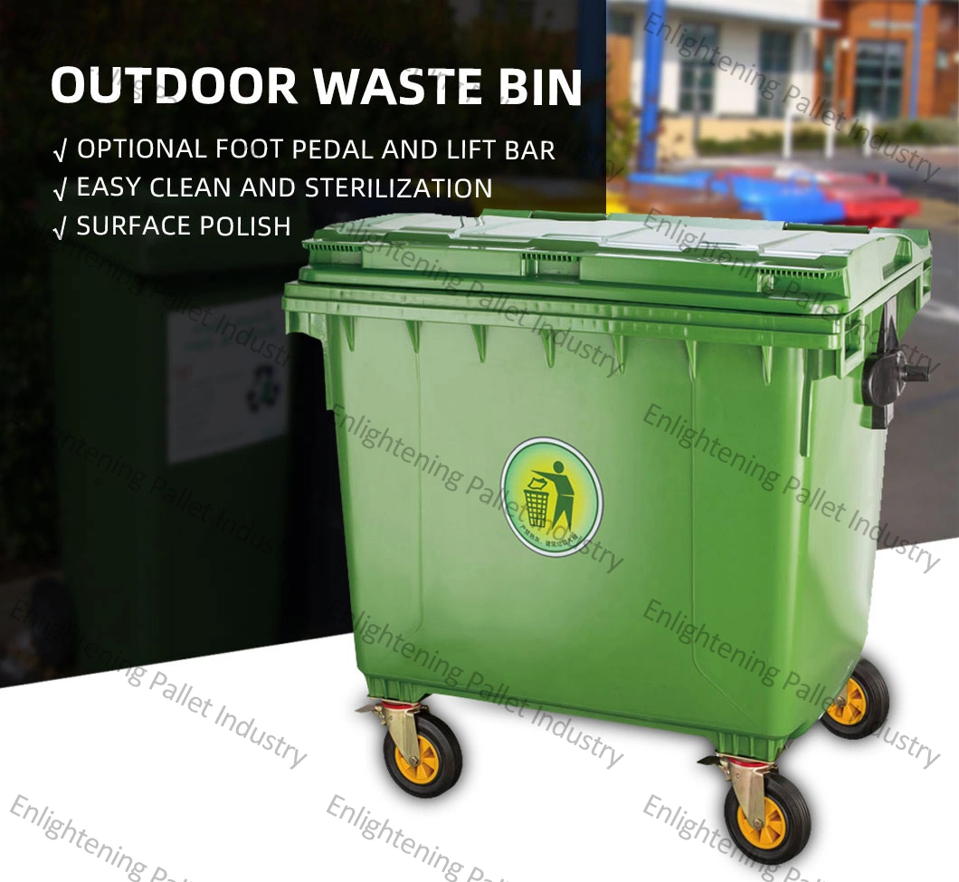 1100L/660L Large Outdoor Public Street HDPE 4 Wheel Industrial Plastic Trash/Rubbish/Waste/Garbage/Wheelie Bins with Lid Pedal