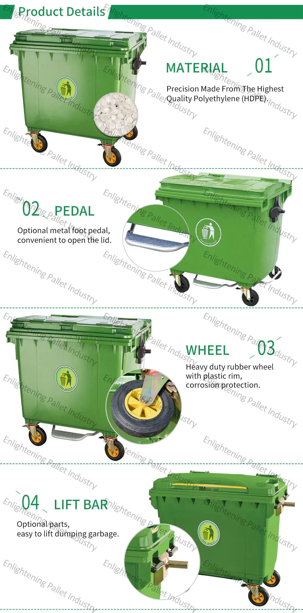120/240L/1100L/660L Large Outdoor Public Street HDPE 4 Wheel Mobile Dustbin Industrial Plastic Trash /Rubbish/Garbage/Wheelie Bin Waste Container with Lid Pedal