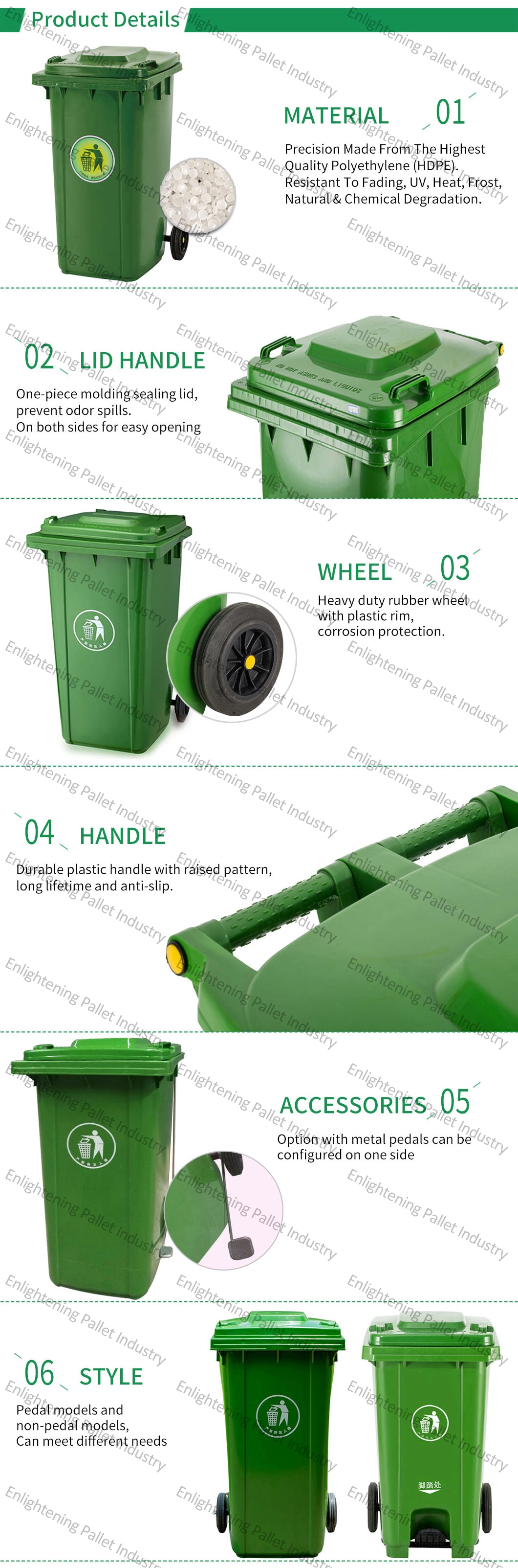 Dustbin Wholesale China 240 Liter Large Big Green Outdoor Street Park Waste Container Recycle HDPE Pedal Plastic Rubbish/Wheelie/Waste/Garbage Bin for Public