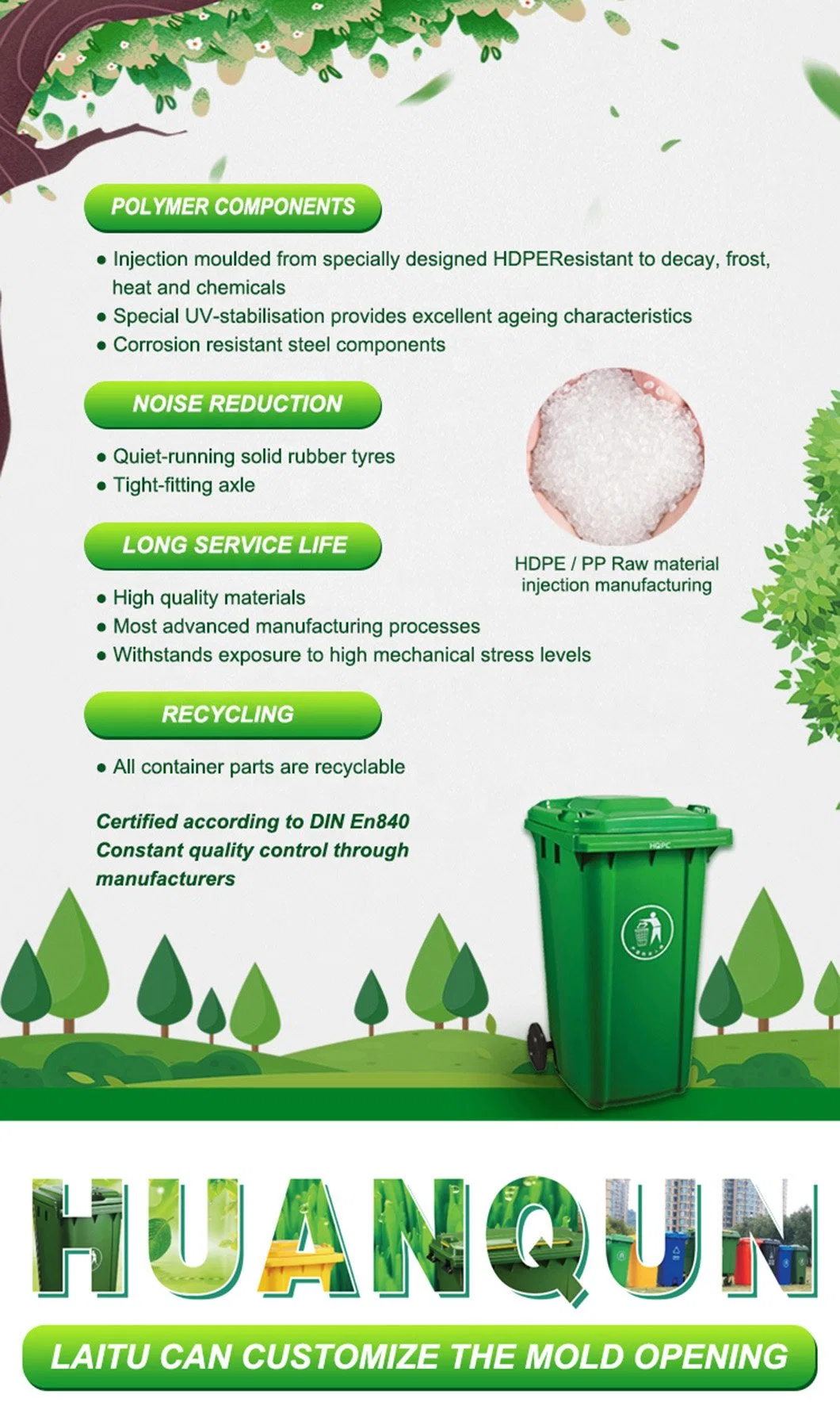 240L Trash Can Outdoor Plastic Dustbin 240 Liter Rubbish Garbage Container Wheelie Waste Bin with Foot Pedal