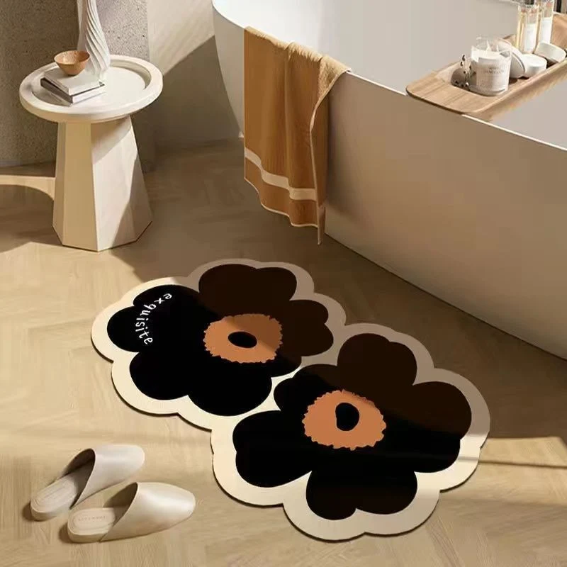 Printed Twin Flower Rug Mat Super Absorbent Quick Dry Rubber Backed Dirt Resistant Bath Rugs Mats Non Slip Gray Bathroom Rug for Shower Sink Bathtub